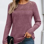 Women's Hollow Out Pullover - Soft Lightweight Long Sleeve Top For Spring Fall Outfits - Purple
