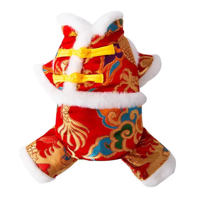 Autumn And Winter Xiangyun Jinlong Dog New Year Four legged Cotton Coat, Tang Suit, Warm And Thick Pet New Year Dog Clothes Red - Shop at LoveMi
