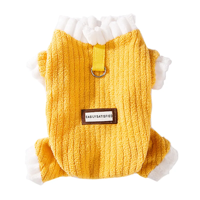 Simple Fabric Label Four legged Fleece For Autumn And Winter Cats, Warm And Thick Teddy Dog Pet Clothes For Hairless Cats Yellow - Shop at LoveMi