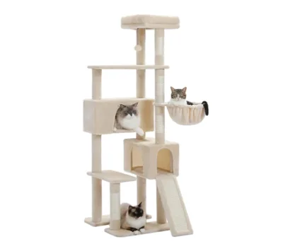 Cat Tree Tower, 65 inch Large Cat Tree, With Hammocks And Scratch Columns, A Comfortable And Fun Cat Jumping Platform Space Beige - Shop at LoveMi