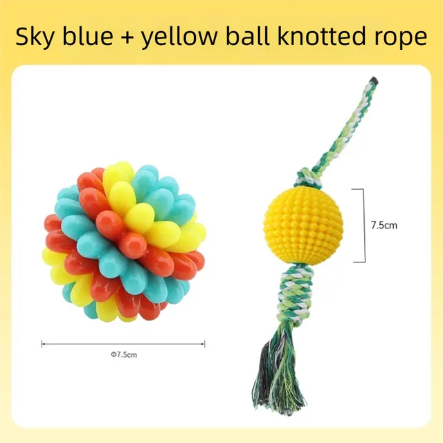 Pet Colorful Teething Toy Balls, Teething And Cleaning Teeth, Durable Rubber Elastic Dog Toys, Energy consuming Dog Toys Blue And Yellow Balls - Shop at LoveMi