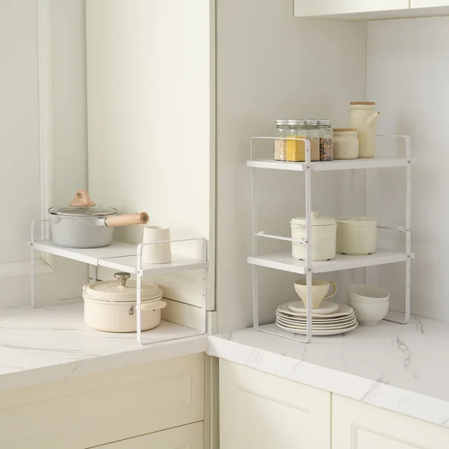 2 Tier Cabinet Organizer Shelf Counter Shelves Steel Kitchen Storage Spice Rack White - Shop at LoveMi