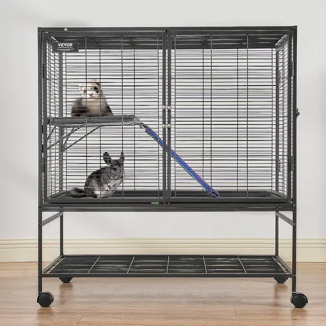 39' Metal Small Animal Cage 2 Tier Rolling Ferret Cage With Tray A Ramp Black - Shop at LoveMi