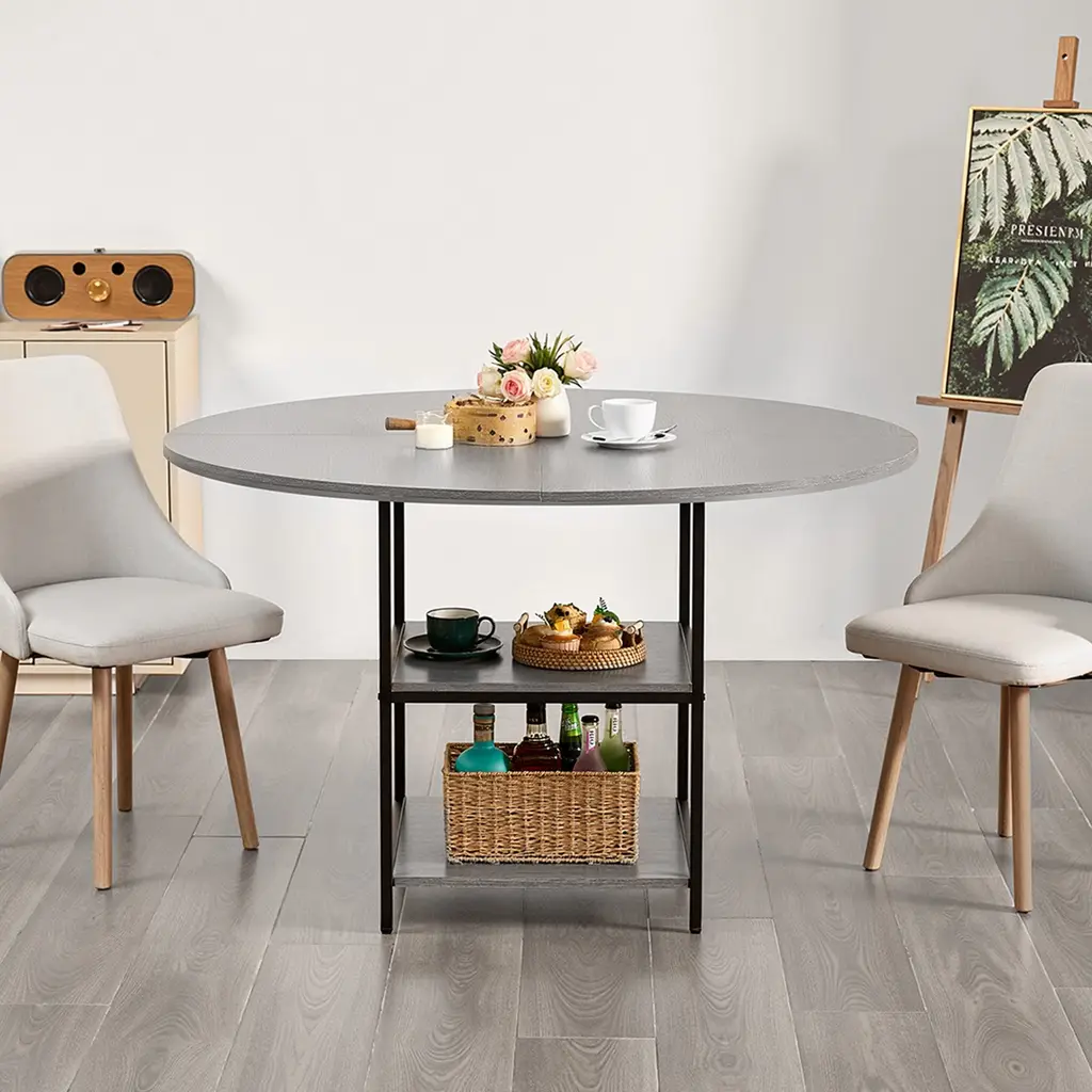 47 In Round Dining Table Wood Kitchen Table For 4-6 Person Grey (Only Table) - Grey