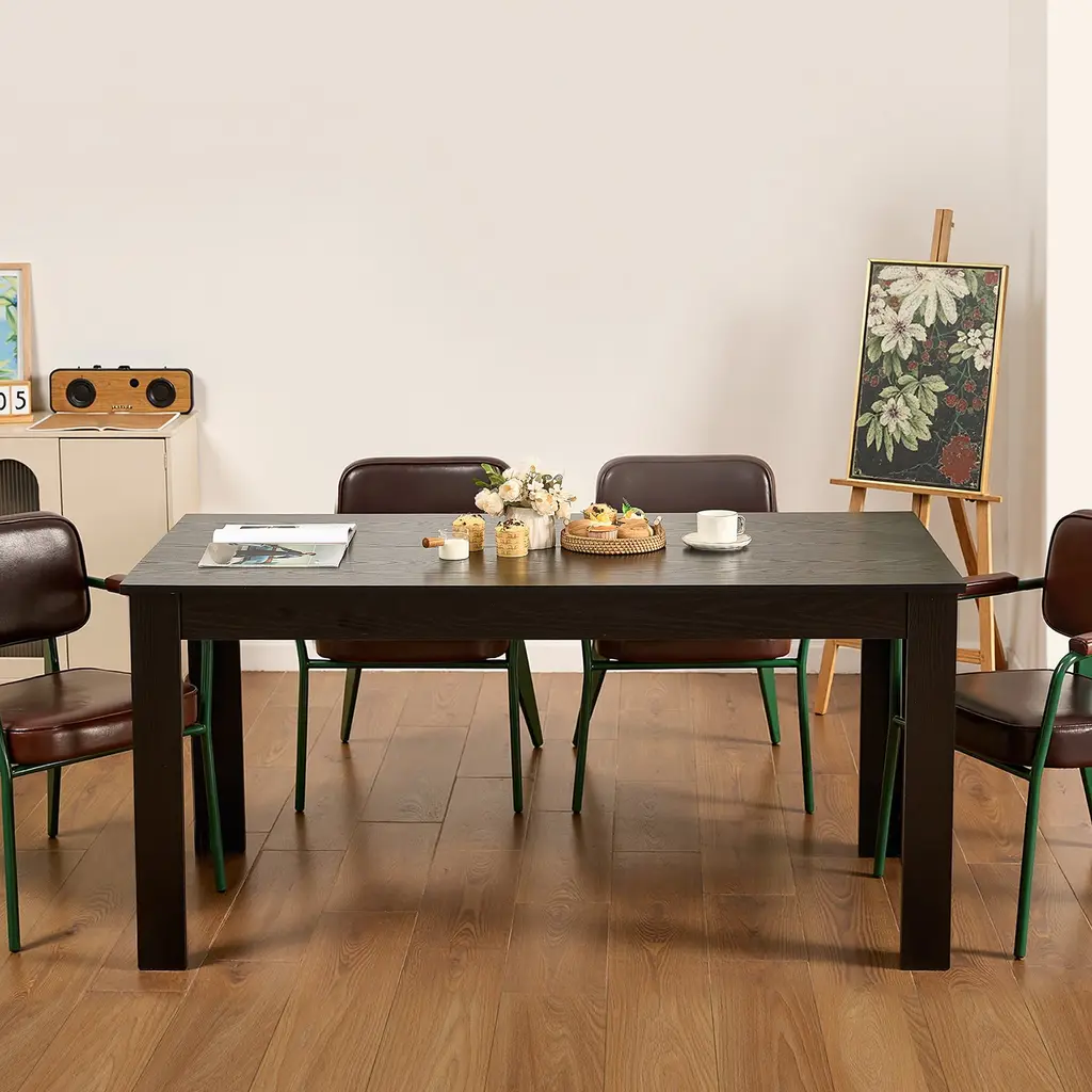63in Rectangle Dining Table Wood Kitchen Table For 4-6 Person Black (Only Table) - Black