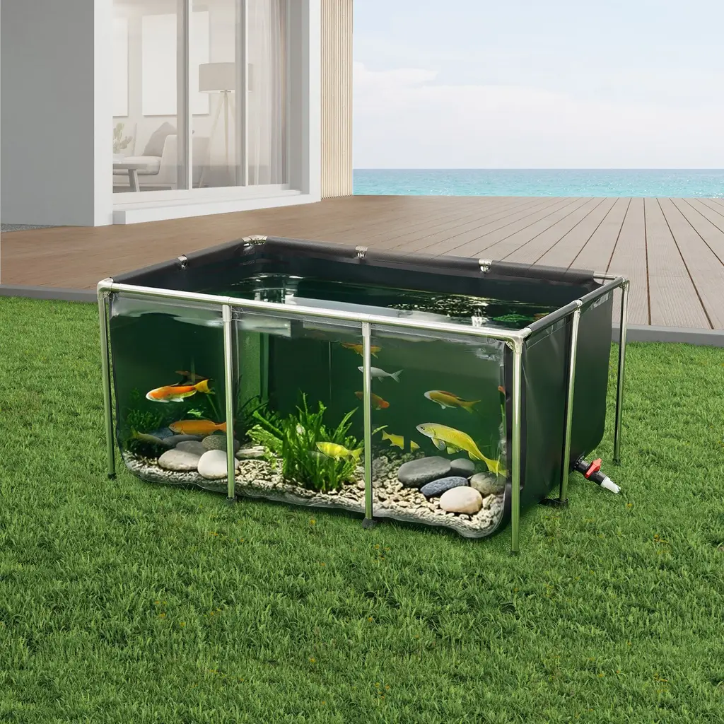 Canvas Fish Pond Above Ground Koi Tank 270 Gal With Clear Viewing Panel - Black