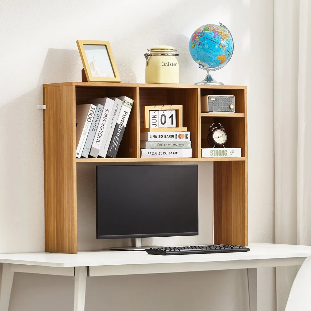 Desktop Bookshelf, 1-Tier Wood Desktop Storage Organizer, 37' X 9.4' X 28.7' Office Storage Rack Wood Display Shelf, Desktop Bookshelf Hutch With A... - View 1