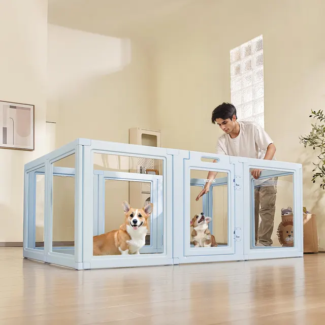Dog Whelping Box With Window Transparent Playpen For Large Dog 76x49x30 In Blue - Shop at LoveMi