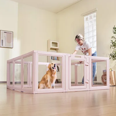 Dog Whelping Box With Window Transparent Playpen For X Large Dog 60x59x23 In Pink - Shop at LoveMi
