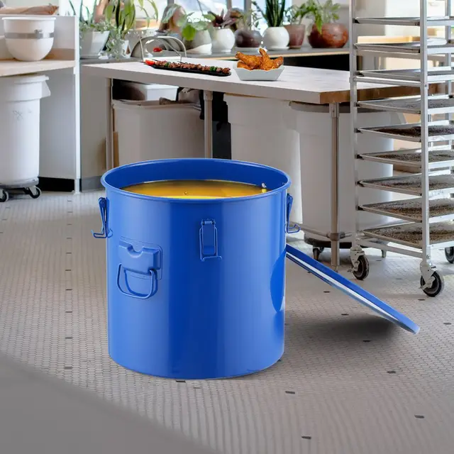 Fryer Grease Bucket, 8 Gal Oil Disposal Caddy Carbon Steel Fryer Oil Bucket With Rust Proof Coating, Oil Transport Container With Lid, Lock Clips, ... Blue - Shop at LoveMi