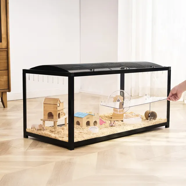 Hamster Cage Habitat 37.8in Clear Pet Rodent Gerbil Mice Small Animal House Black - Shop at LoveMi