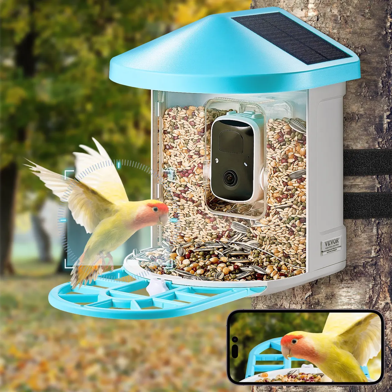 Smart Bird Feeder With Camera AI Identify 10000+ Bird Specie Solar-Powered - Multicolor - View 1