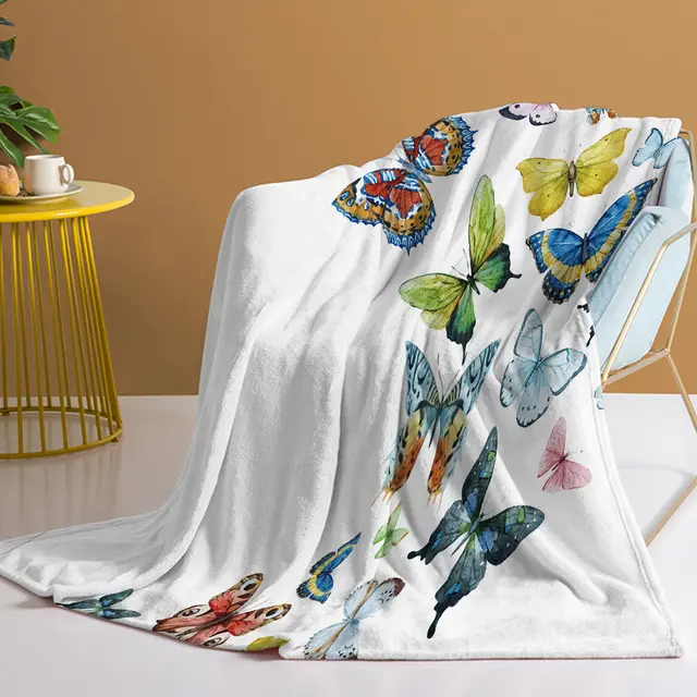 Fresh Butterfly Pattern, Soft Printed Flannel Sofa Blanket, Comfortable And Warm For Home Use, Suitable For Bed, Sofa, Camping And Multi Scene Seas... White - Shop at LoveMi