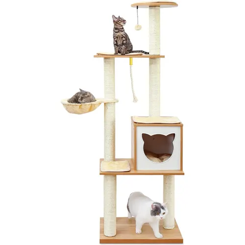 Modern Indoor Cat Tree Wooden Cat Tower Suitable For Cats, Includes Hammock, Scratching Post, And Removable Mat. Suitable For Both Large And Small ... 1Pc - Shop at LoveMi