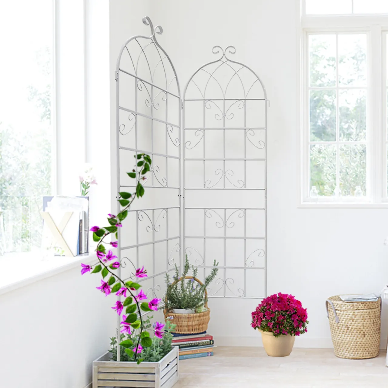 2-Pack Metal Garden Trellis 71x19.7 Rustproof For Climbing Plants Support - White