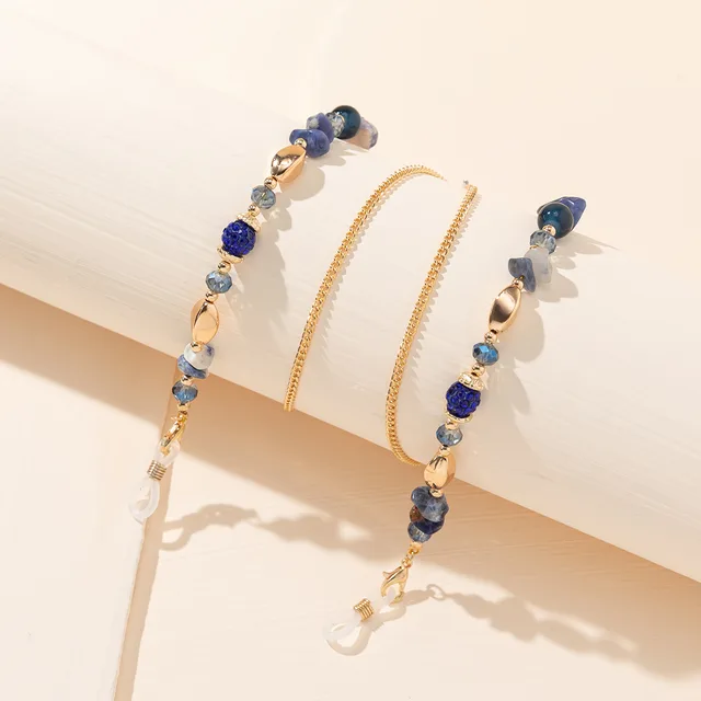 Crystal Anti drop Fashionable Beaded Glasses String Necklaces Navy - Shop at LoveMi