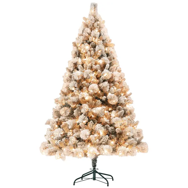 HOMCOM 6.5 Ft Pre Lit Artificial Christmas Tree With 350 Clear Lights And 1107 Tips, Snow Flocked Christmas Tree With Metal Stand, Hinged Xmas Tree... Green - Shop at LoveMi
