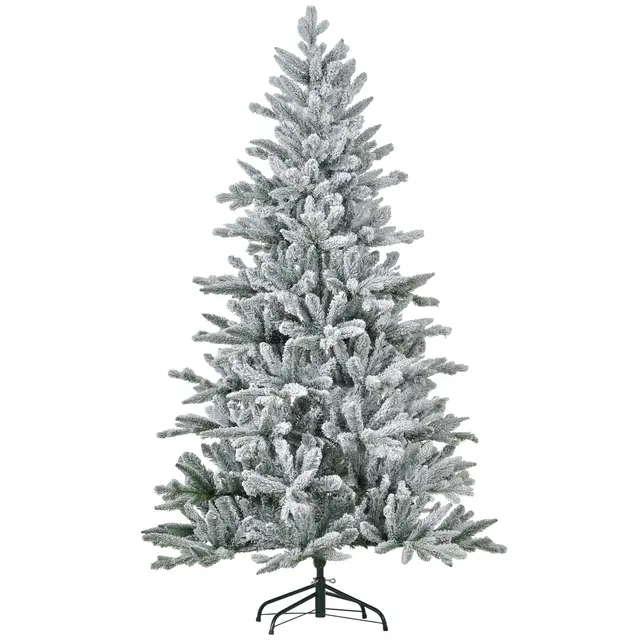 HOMCOM 6ft Snow Flocked Artificial Christmas Tree With 994 Tips, Foldable Metal Stand, Easy Assembly, Hinged Xmas Tree For Home, Office, Holiday, G... Green - Shop at LoveMi