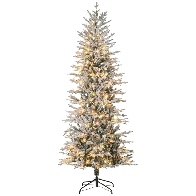 HOMCOM 7.5ft Tall Prelit Artificial Christmas Tree Holiday Decor With 850 Snow Flocked Branches, 350 Warm Yellow Clear Lights, Auto Open, Extra Bul... Green - Shop at LoveMi
