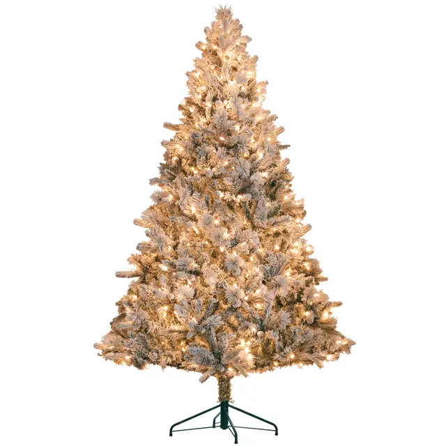 HOMCOM 7.5 Ft Pre Lit Artificial Christmas Tree With 500 Clear Lights And 1530 Tips, Snow Flocked Christmas Tree With Metal Stand, Hinged Xmas Tree... Green - Shop at LoveMi