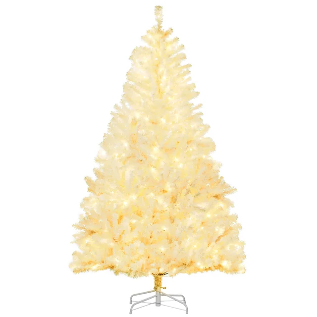 HOMCOM 6ft Tall Prelit Artificial Christmas Tree Holiday Decor With 638 Branches, 220 Warm White LED Lights, Auto Open, White White - Shop at LoveMi