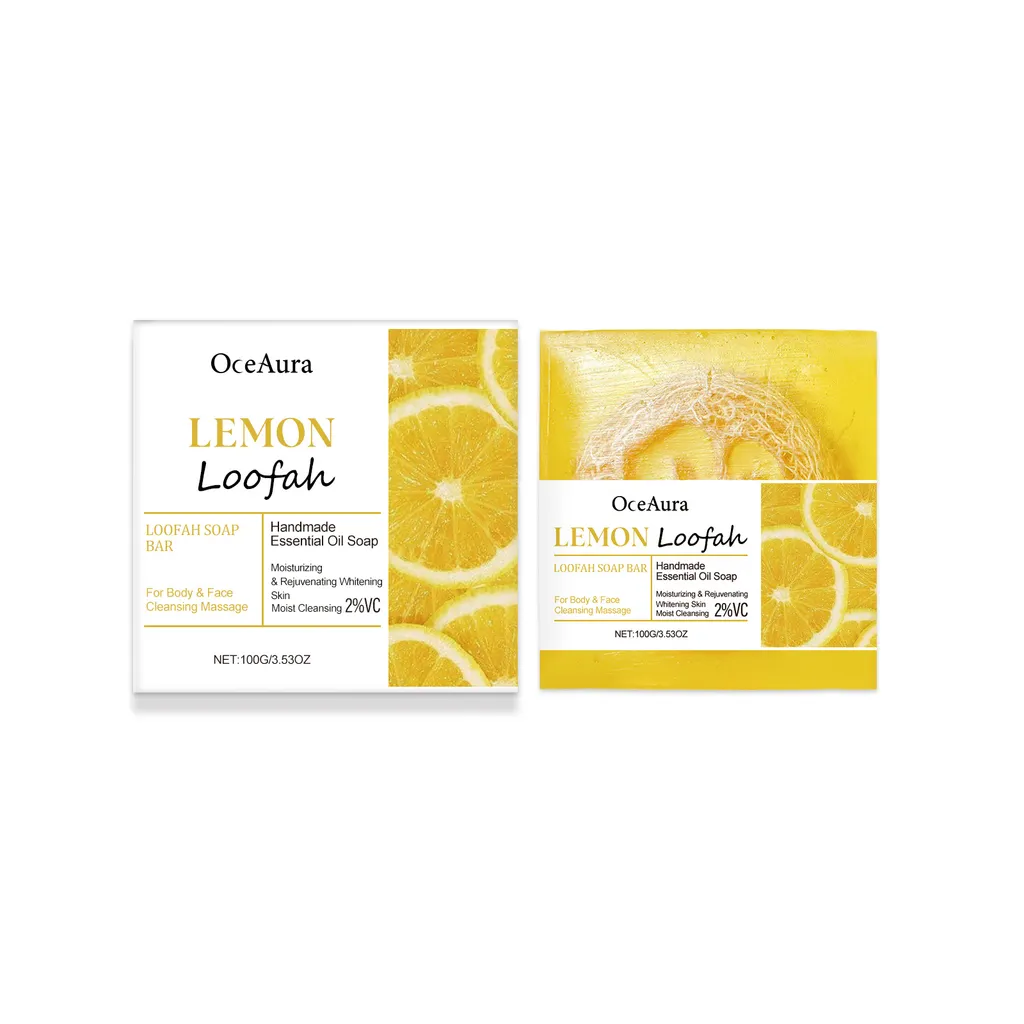 OceAura Lemon Luffa Bath Soap Lemon Soap Body Mild Cleansing Oil Control Refreshing Cleansing Bath Soap - 100G