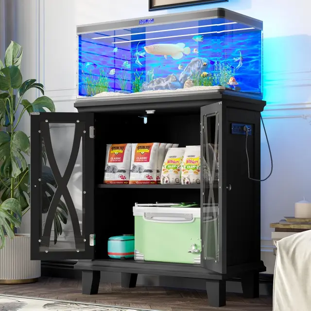 20 gallon Aquarium Rack With 4 AC Outlets And 2 USB Outlets, Farmhouse style Decorative Aquarium Rack Furniture With Adjustable Shelves 10 20 Gallo... Black - Shop at LoveMi