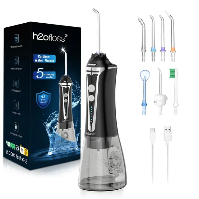 Water Dental Flosser Teeth Pick Portable Oral Irrigator With 5 Modes IPX7 Black - Shop at LoveMi