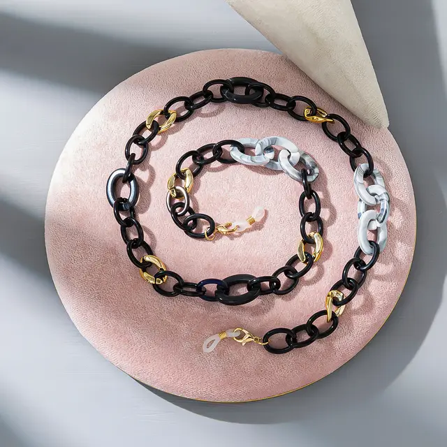 Acrylic Colorful Eyeglass Chain, Fashionable Anti loss Eyeglass Hanging Chain And Lanyard For Women Black - Shop at LoveMi