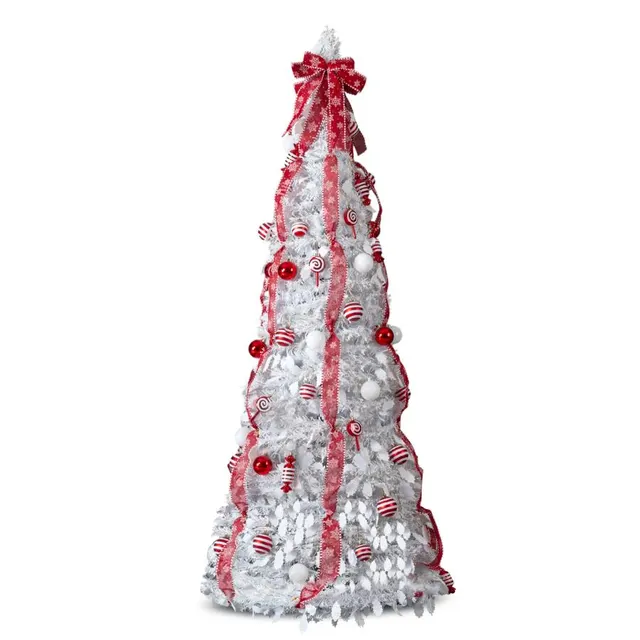 6 FT Fully Decorated Pre lit Christmas Tree, Up Artificial Xmas Tree With 100 Warm Lights And Red Ornaments For Home Office Store Holiday Deco, Whi... White - Shop at LoveMi