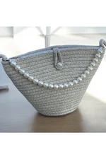 Women Beige Pearl Design Classic Shoulder Bag Elegant Daily Handbag
