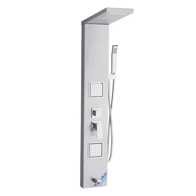 Shower Panel Tower System With Rainfall Waterfall Shower Head, 53 In Brushed Stainless Steel Shower Column, 5 Function Faucet, Wall Mount Rain Mass... Brushed Silver - Shop at LoveMi