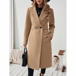 Women's Notch Lapel Trench Coat, Single Breasted Mid-Long Casual Formal Outerwear For Fall Winter - Camel