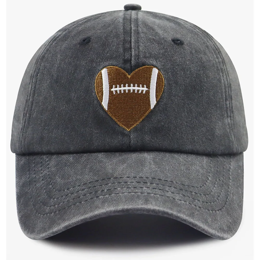 Football Gifts For Women Men Football Heart Baseball Cap - Black