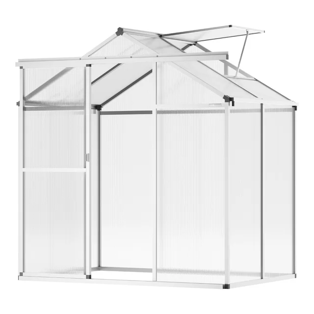 Polycarbonate Greenhouse, 6 X 4 Ft, Outdoor Greenhouse With Adjustable Vent Windows, Pavilion Styled Greenhouse With Sliding Door, Aluminum Large W... White - Shop at LoveMi