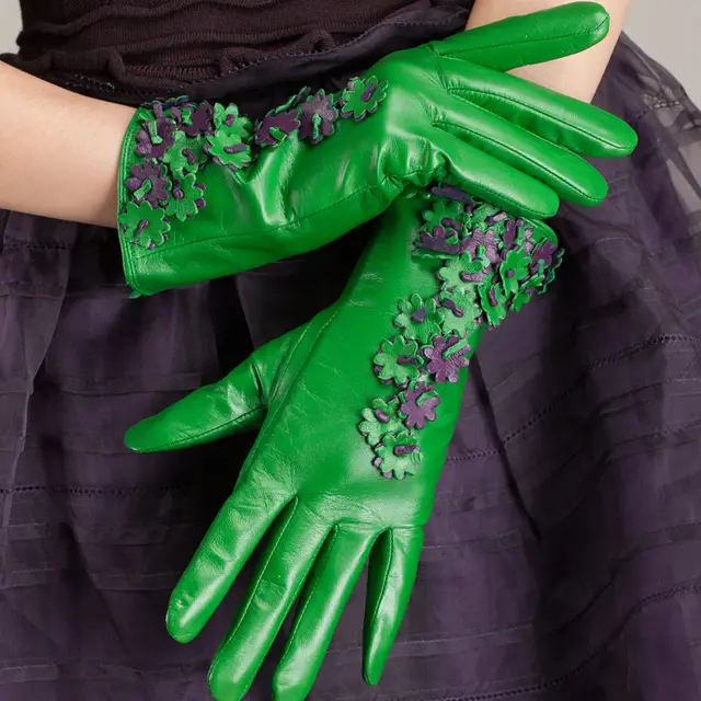 Leather sheepskin gloves Green - Shop at LoveMi