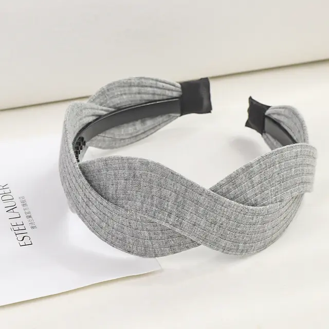 Fabric striped cross knotted wide brim hair accessory Greywhite - Shop at LoveMi
