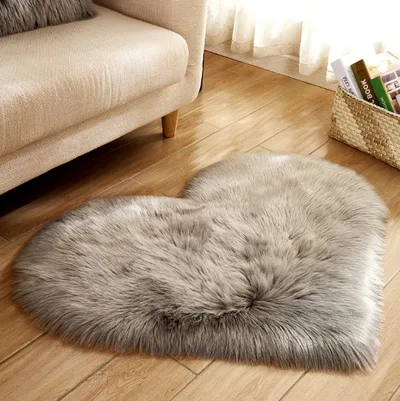 Plush Heart Shaped Carpet Non Slip Mat Fluffy Rug Floor Mat Blanket Sofa Cushion Foot Pad Carpets For Living Room Home Decor Gray - Shop at LoveMi