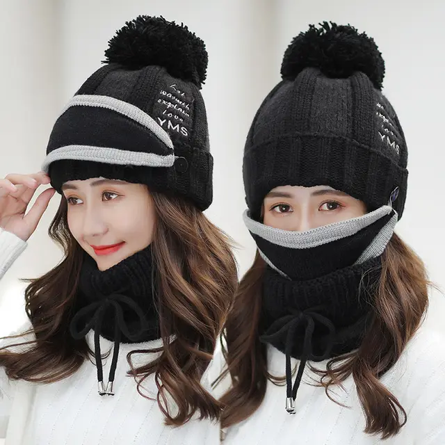 Plush thick winter woolen hat Black - Shop at LoveMi