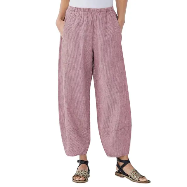Pit striped stitching cropped trousers Pink - Shop at LoveMi