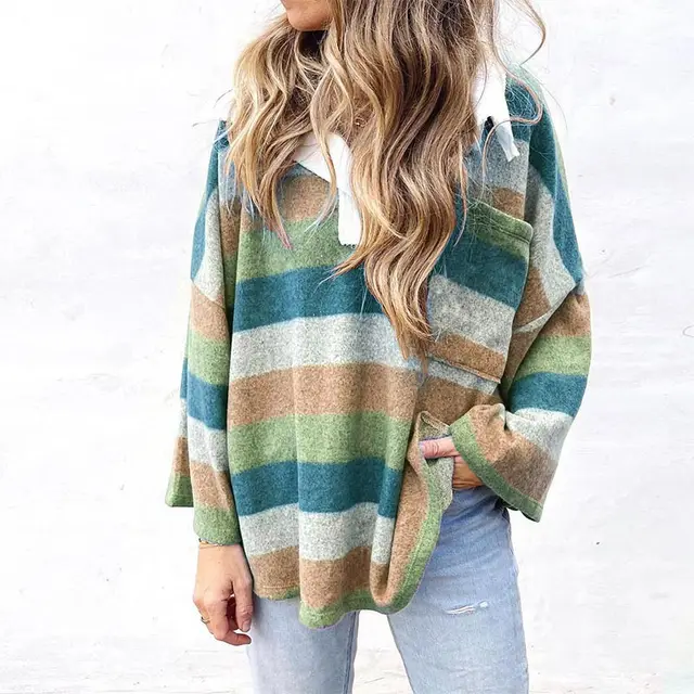 Striped contrast sweater Green - Shop at LoveMi