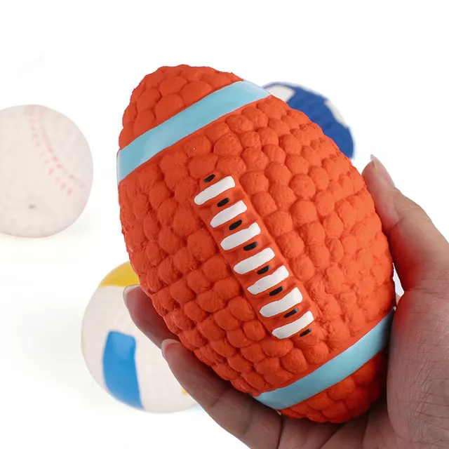 Dog toy bite proof teeth molar latex toy ball pet interactive sound training ball pet supplies Rugby 14Cm - Shop at LoveMi