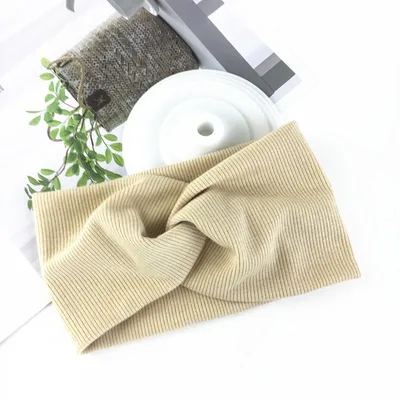 Wide side stretch knitted headband Beige - Shop at LoveMi