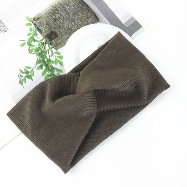 Wide side stretch knitted headband Coffee - Shop at LoveMi