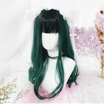 Soft girl girl Mori Lolita wig Black And Green - Shop at LoveMi