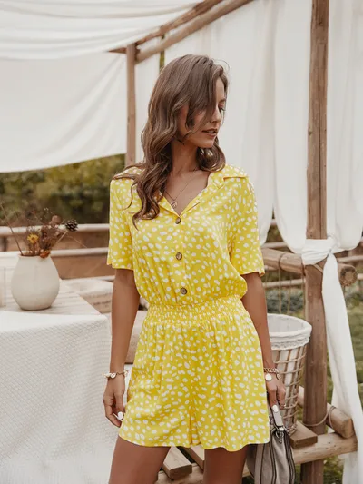 Small floral shirt jumpsuit Yellow - Shop at LoveMi