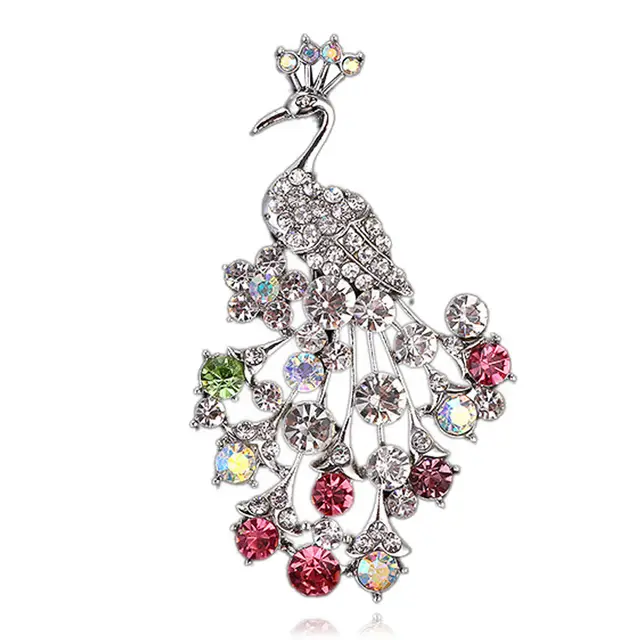 Fashion diamond inlaid peacock Brooch Pin Silver - Shop at LoveMi