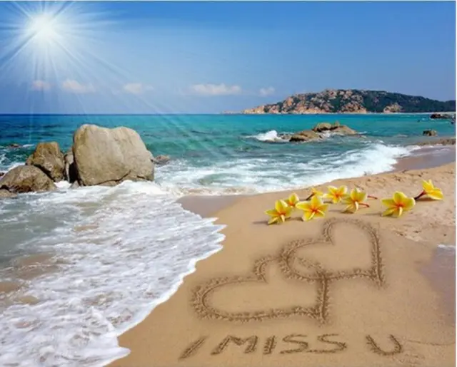 DIY Diamond Painting Cross Stitch Mariage Decoration Seaside Heart Love Diamond Embroidery Pictures Of Rhinestones 30X45 - Shop at LoveMi