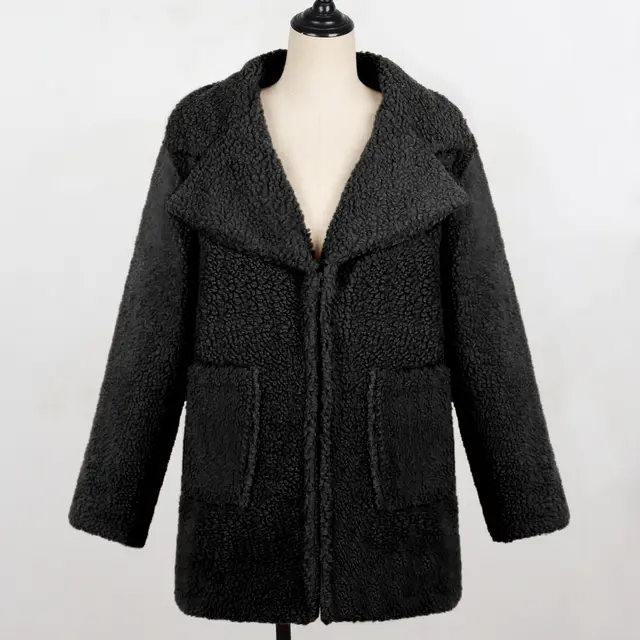 Long faux fur coat suit collar women casual coat Black - Shop at LoveMi