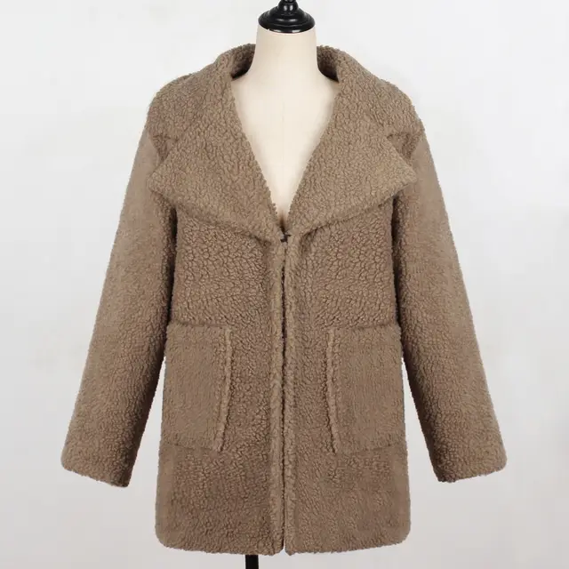 Long faux fur coat suit collar women casual coat Camel - Shop at LoveMi